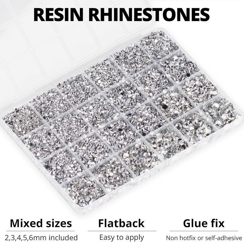 Worthofbest 20100Pcs Silver Clear Resin Rhinestones 2,3,4,5,6mm Flatback for Bedazzling Crafting Crafts Clothing Clothes Fabric Shoes Nail Art, Flat Back Gems Diamonds Bedazzler Kit Bulk Jewels Crystals Gemstones - Image 3